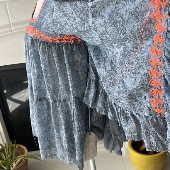 NWT Cousin Earl Lagenlook Florentine Blue Orange Bell SleevesTop Oversized Boho - Picture 9 of 16